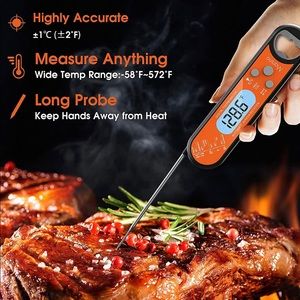 Instant Read Meat Thermometer, Foldable Probe, Waterproof Digital